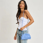 Blue pleated handbag with a strap model 2