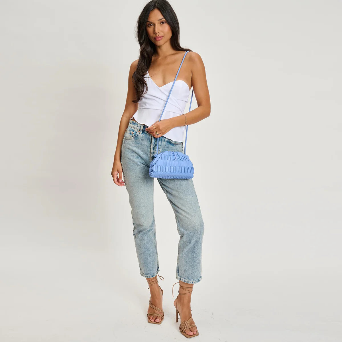 Blue pleated handbag with a strap model 3