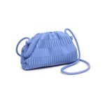 Blue pleated handbag with a strap side view
