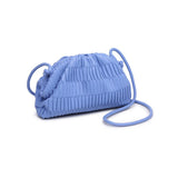 Blue pleated handbag with a strap side view