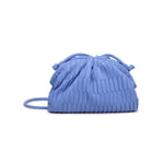 Blue pleated handbag with a strap back