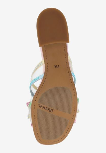 Colorful pastel heel with a light blue block heel sole