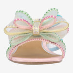 Colorful pastel heel with a light blue block heel toe box