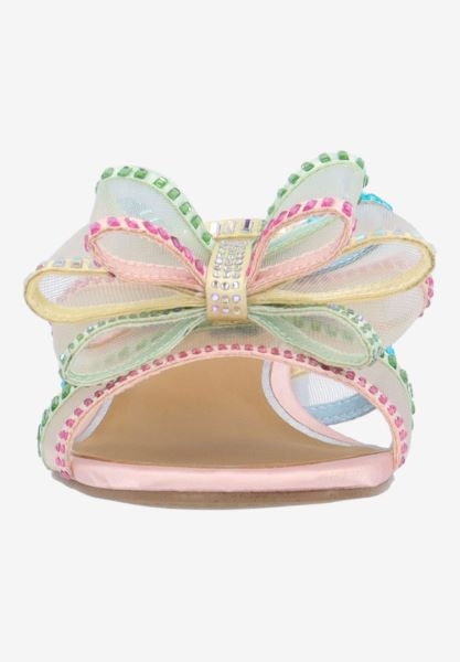 Colorful pastel heel with a light blue block heel toe box