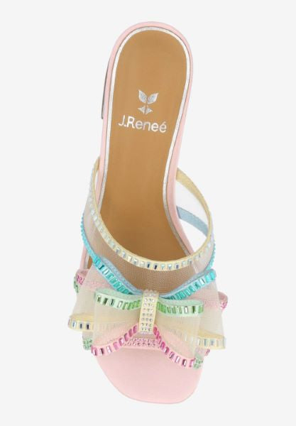 Colorful pastel heel with a light blue block heel top view