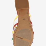 Multicolored heel with bow and red heel sole