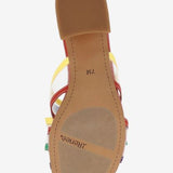 Multicolored heel with bow and red heel sole