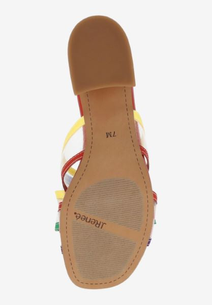 Multicolored heel with bow and red heel sole