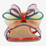 Multicolored heel with bow and red heel toe box