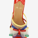 Multicolored heel with bow and red heel top view