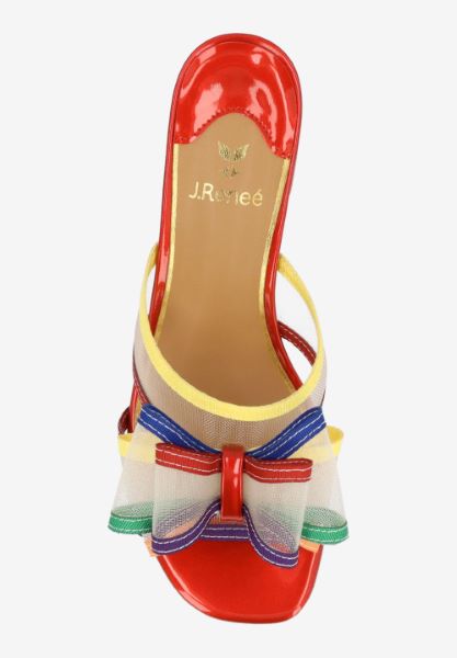 Multicolored heel with bow and red heel top view
