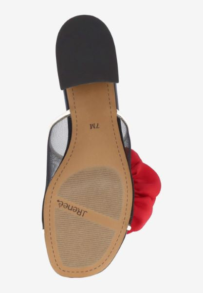 Black heel with a red flower and white/transparent strap sole