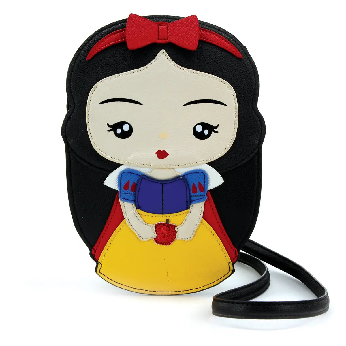 Snow White character holding apple purse close-up