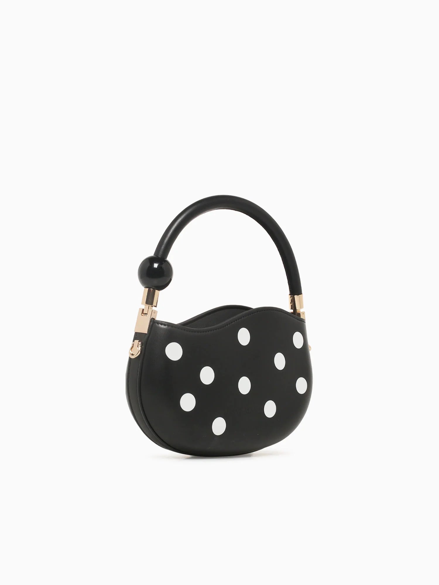 Black round handbag with white polka dots alt view