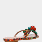 Colorful sandal with a decorative strawberry on toe strap heel alternate view