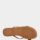 Colorful sandal with a decorative strawberry on toe strap sole view