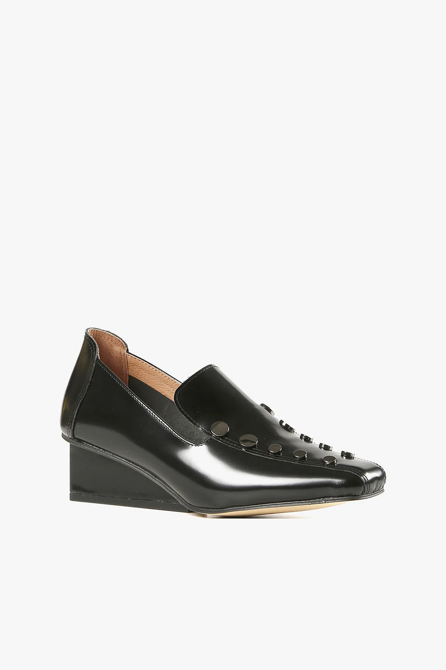 All Black Square Stud Wedge Loafer E044