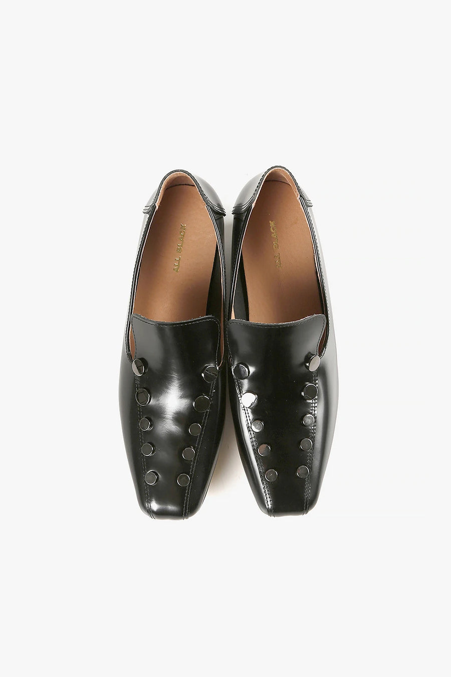 All Black Square Stud Wedge Loafer E044