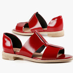 Red sandal with beige sole pair