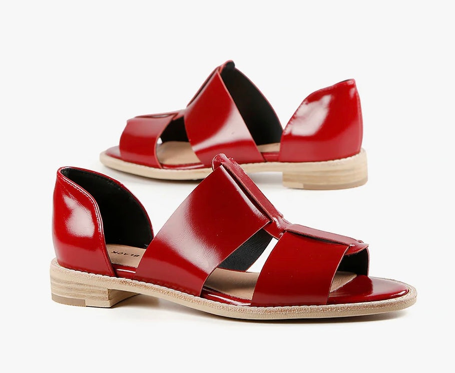 Red sandal with beige sole pair