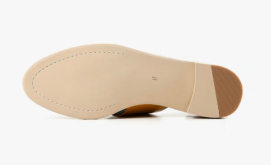 Yellow sandal with beige sole sole view