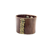 Gina Riley Wide Leather Bracelet W Stacked Cr Ctr 5328