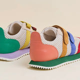 Multicolored velcro sneaker pair heel view