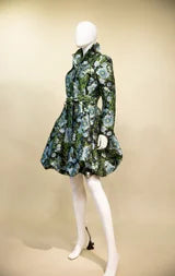 Samuel Dong Knit Pattern Jacquard A-Line Coat Dress