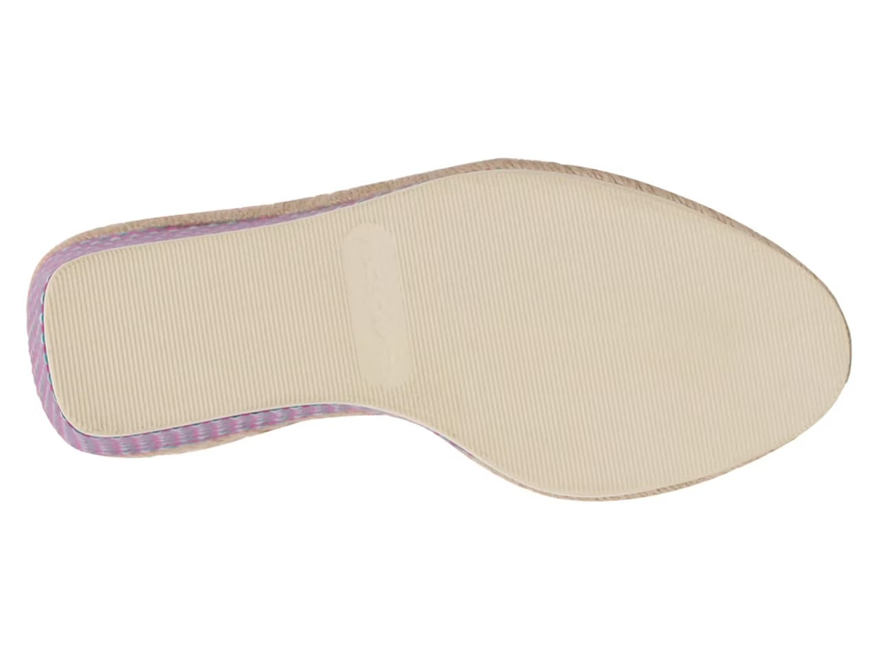 Beige shoe insole with purple border on a white background
