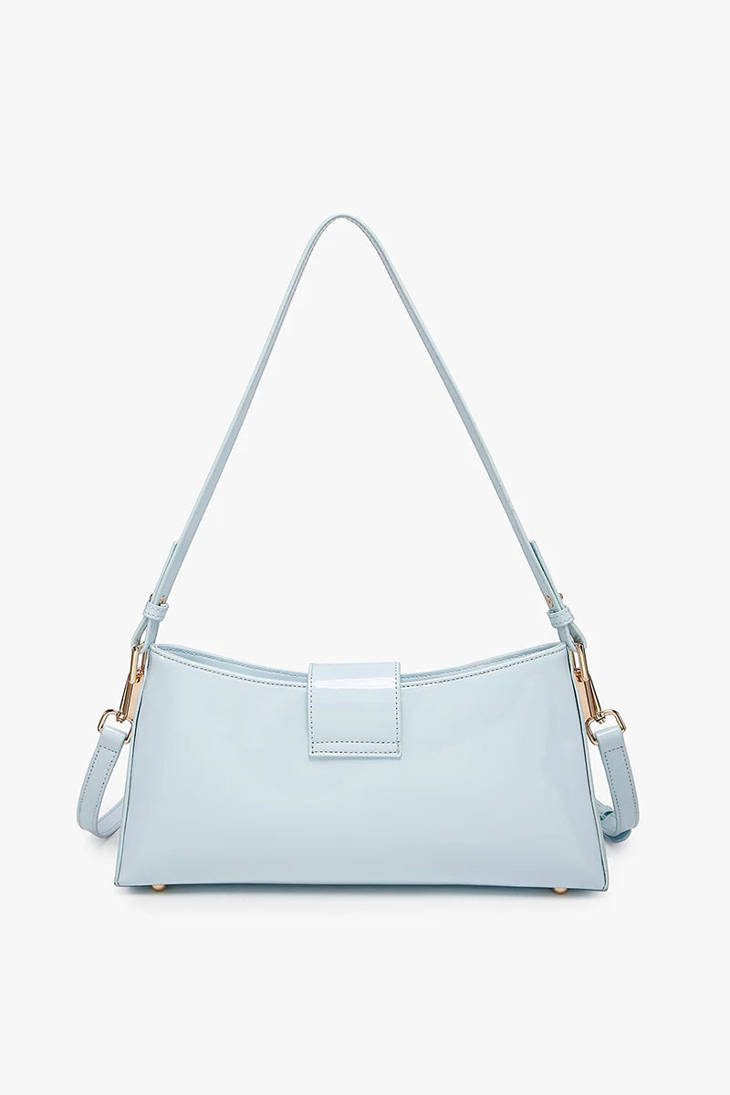 Light blue handbag with a strap back