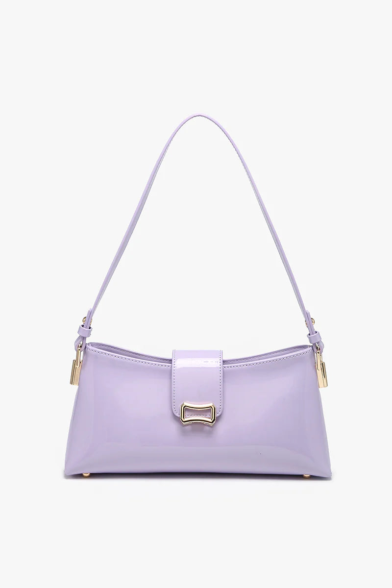 Lavender handbag with a bow detail close-up