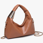 Brown handbag with gold chain and handle alt view