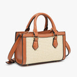 Handbag with straw-like texture and brown leather accents alt view
