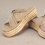 Beige sandal with woven sole pair 2