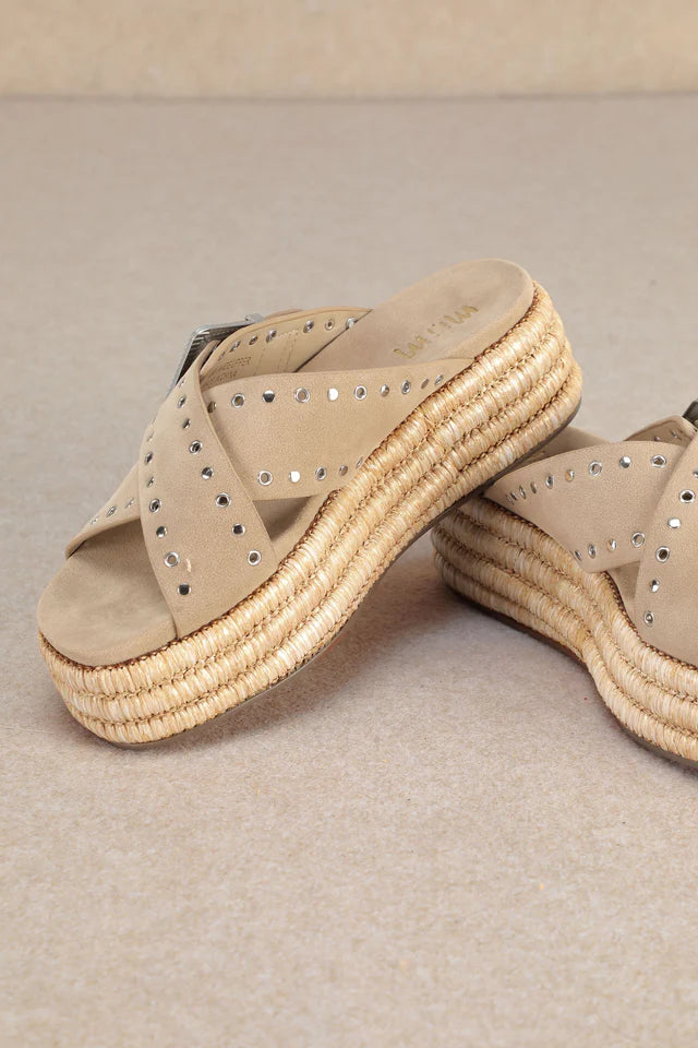 Beige sandal with woven sole pair 2