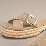 Beige sandal with woven sole pair 3