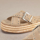 Beige sandal with woven sole pair 3
