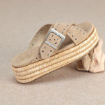 Beige sandal with woven sole pair 4