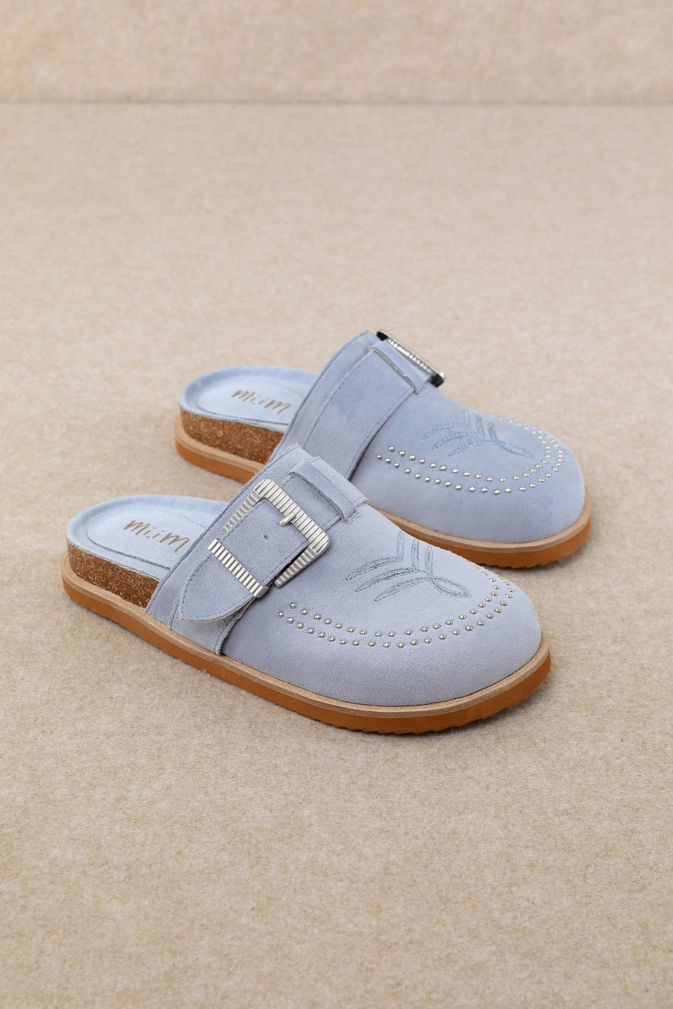 Light blue slipper with a buckle pair