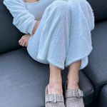 Light brown suede slipper with a strap model