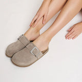 Light brown suede slipper with a strap model 2