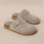 Light brown suede slipper with a strap pair
