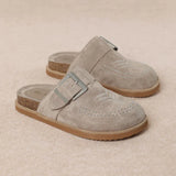Light brown suede slipper with a strap pair