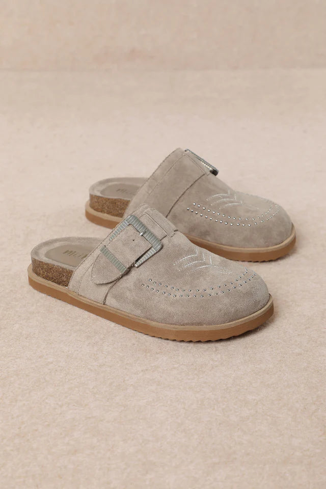Light brown suede slipper with a strap pair