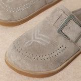Light brown suede slipper with a strap pair 2