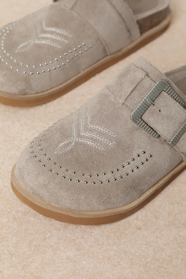 Light brown suede slipper with a strap pair 2