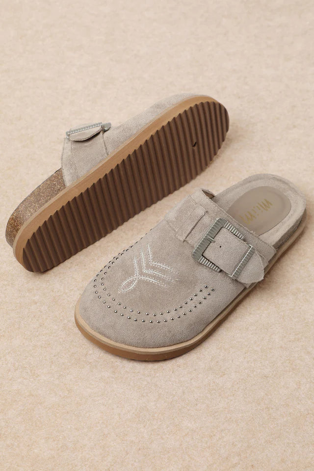 Light brown suede slipper with a strap pair 3