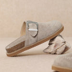 Light brown suede slipper with a strap pair 4