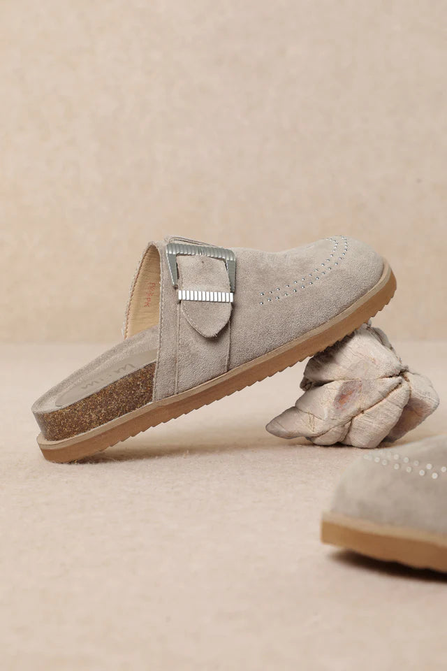 Light brown suede slipper with a strap pair 4