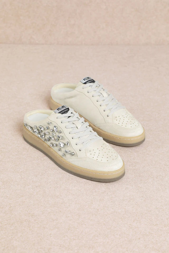 Beige sneaker with jewel embellishments pair